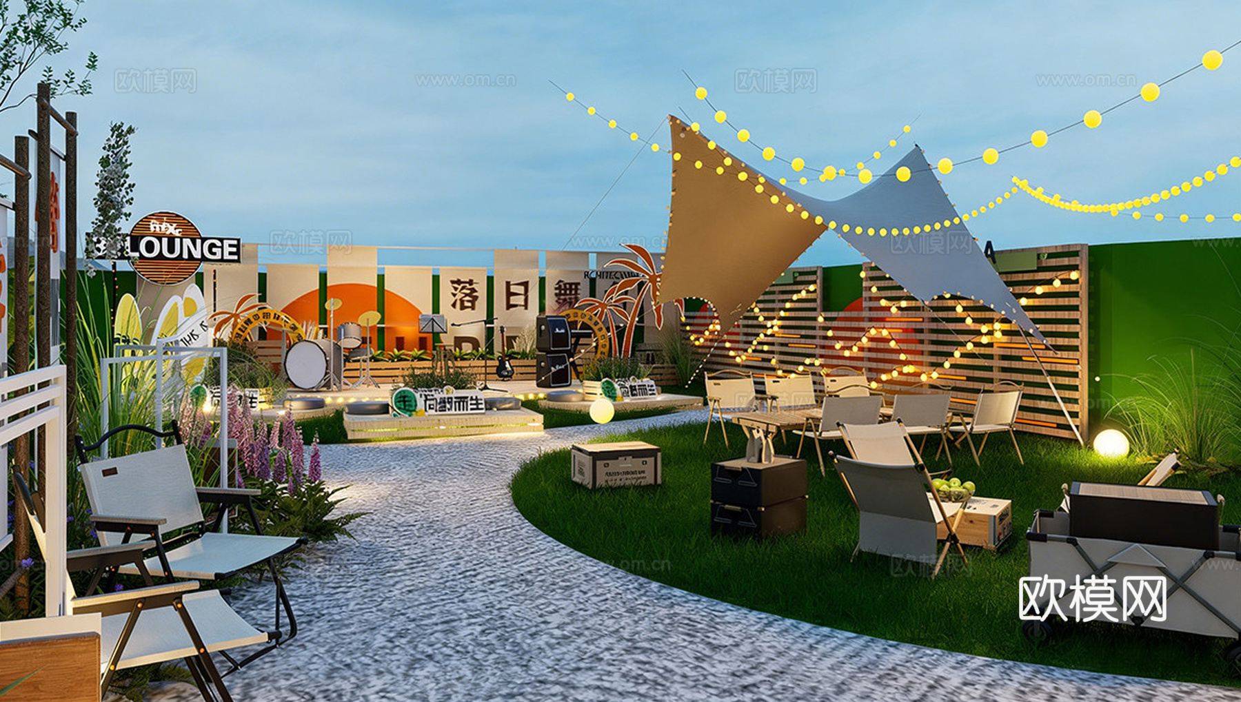 现代露营庭院景观  花园家庭乡村景观 农家乐外摆 餐饮外摆su模型
