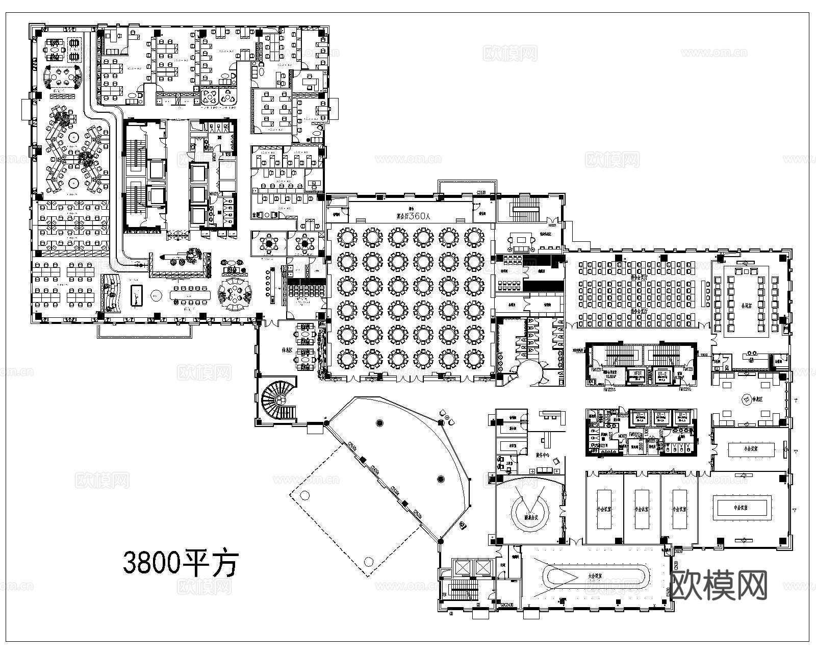 办公空间平面布置图cad施工图