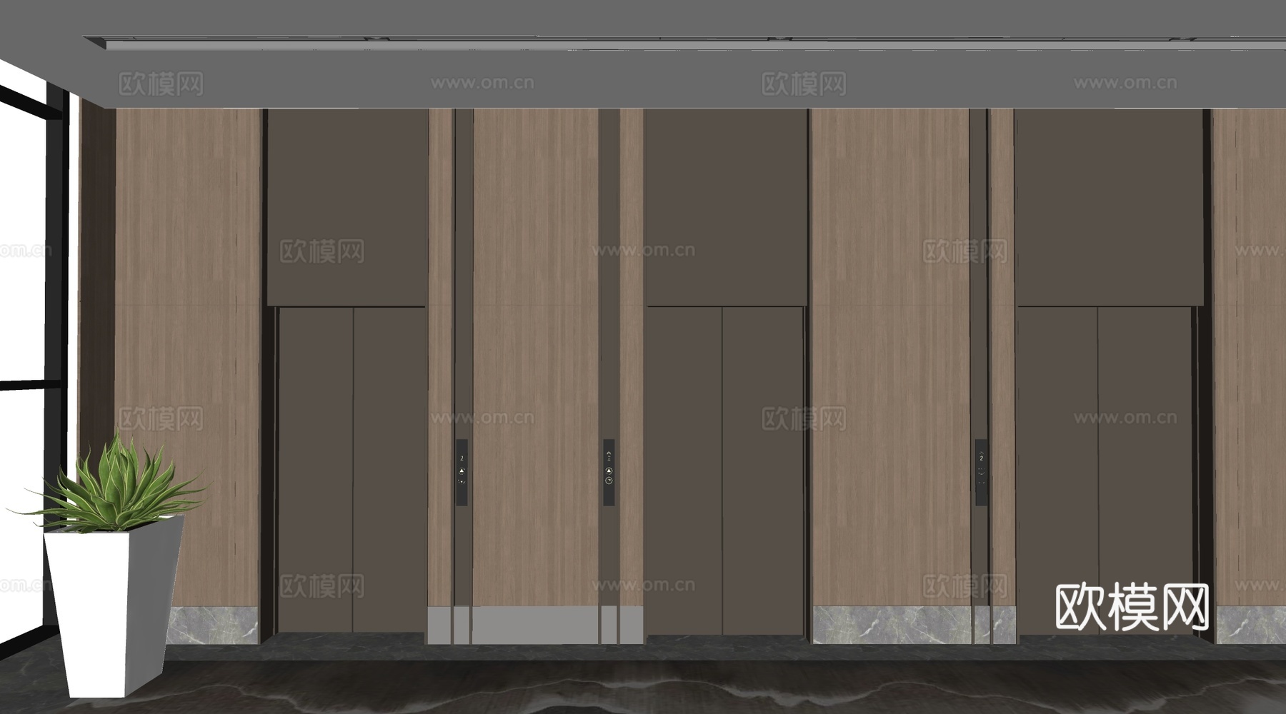 现代电梯厅 电梯门 电梯间su模型