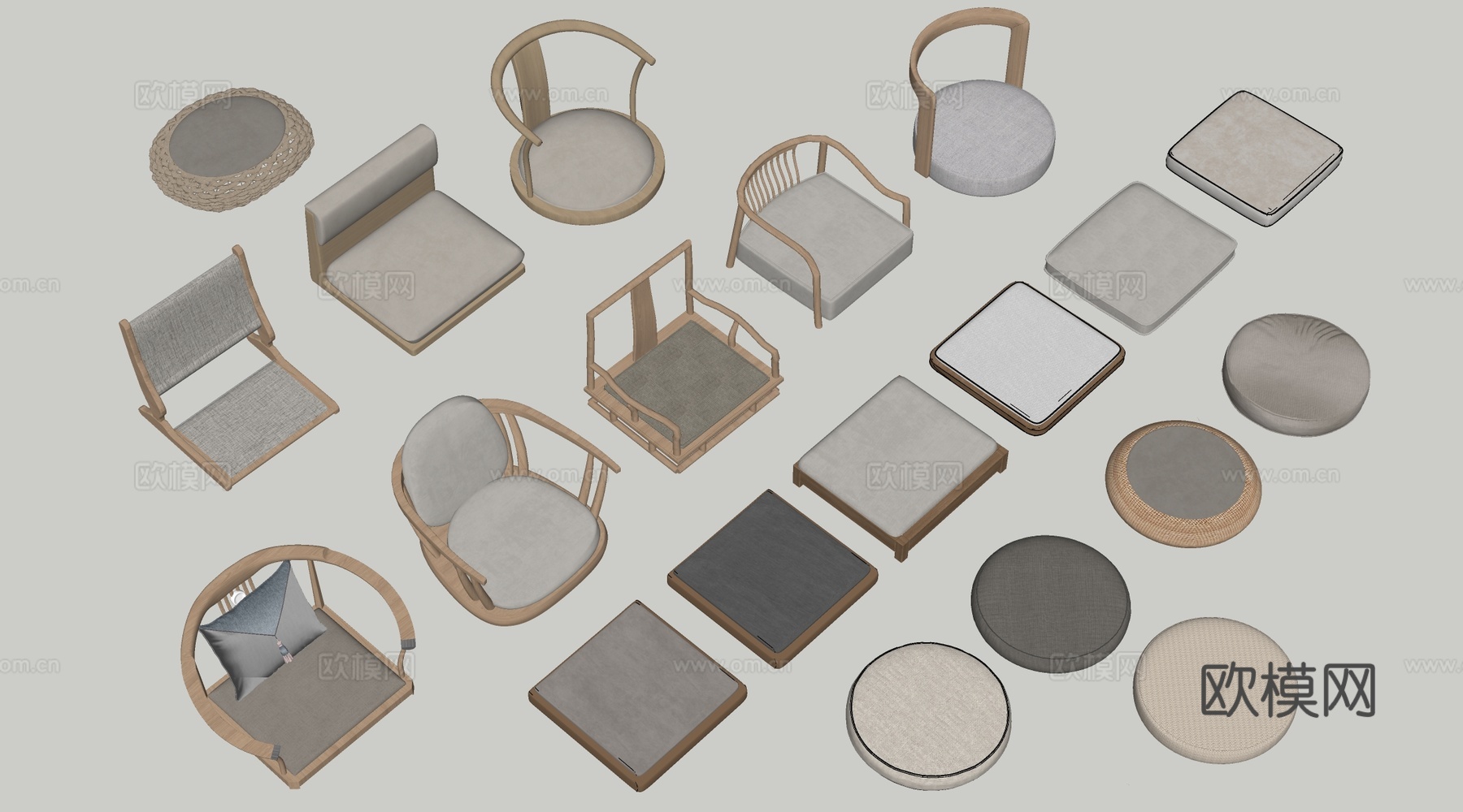 现代榻榻米坐垫 蒲团 飘窗坐垫su模型