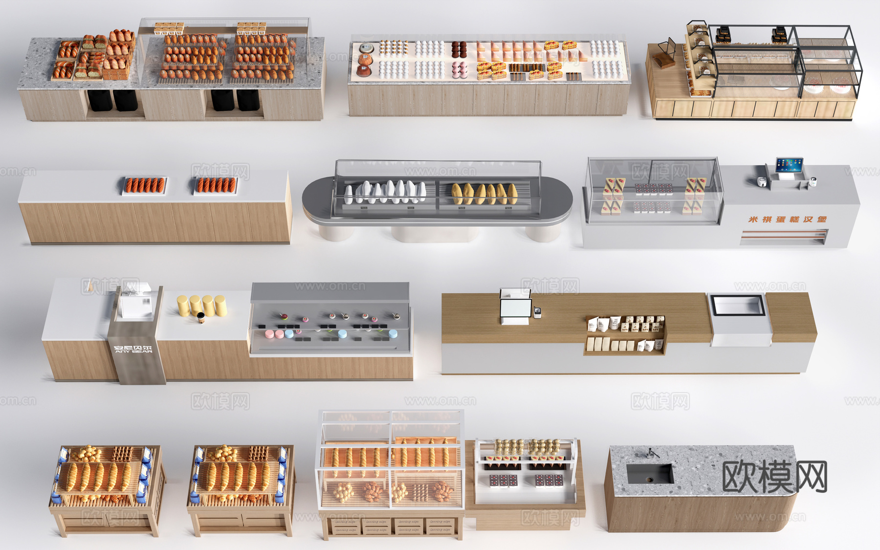 现代咖啡吧台 甜品店货架 收银台 服务台su模型