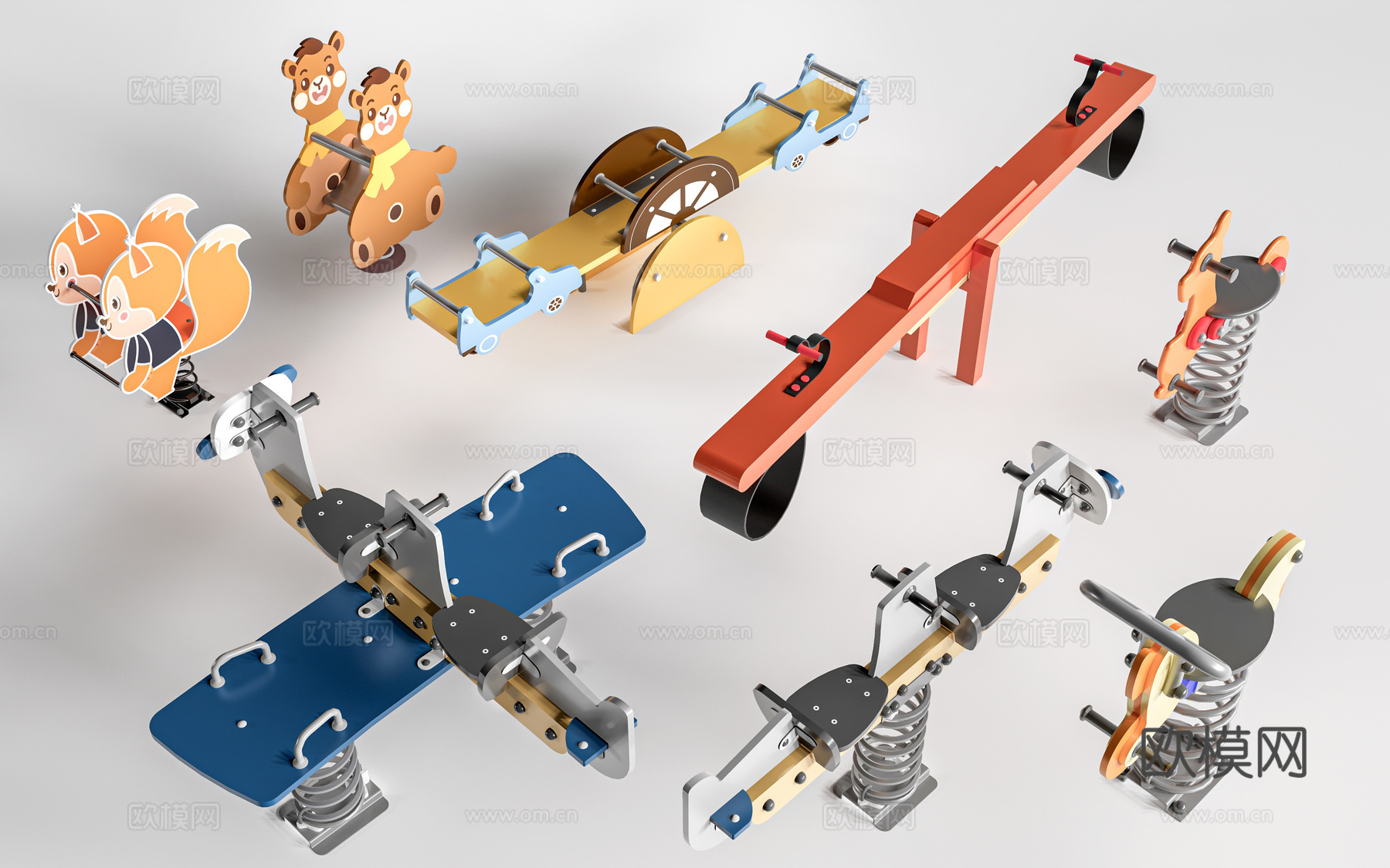 现代跷跷板 摇摇乐 儿童游乐器材 摇摇马su模型