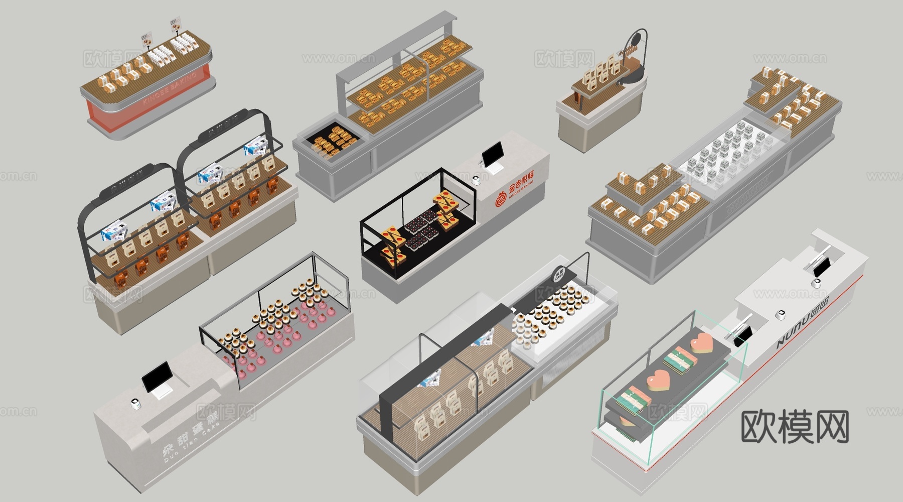 现代咖啡吧台 甜品店货架 收银台 服务台su模型