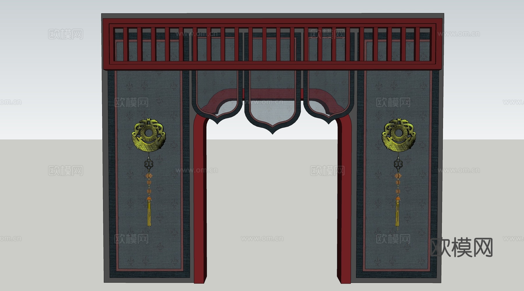 新中式背景墙 文化墙 新中式装饰墙 民族墙饰su模型