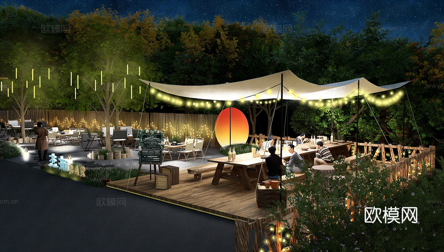 现代露营庭院景观  花园家庭乡村景观 农家乐外摆 餐饮外摆su模型