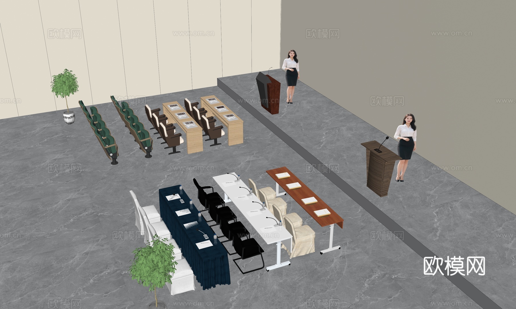 现代会议室桌椅组合su模型