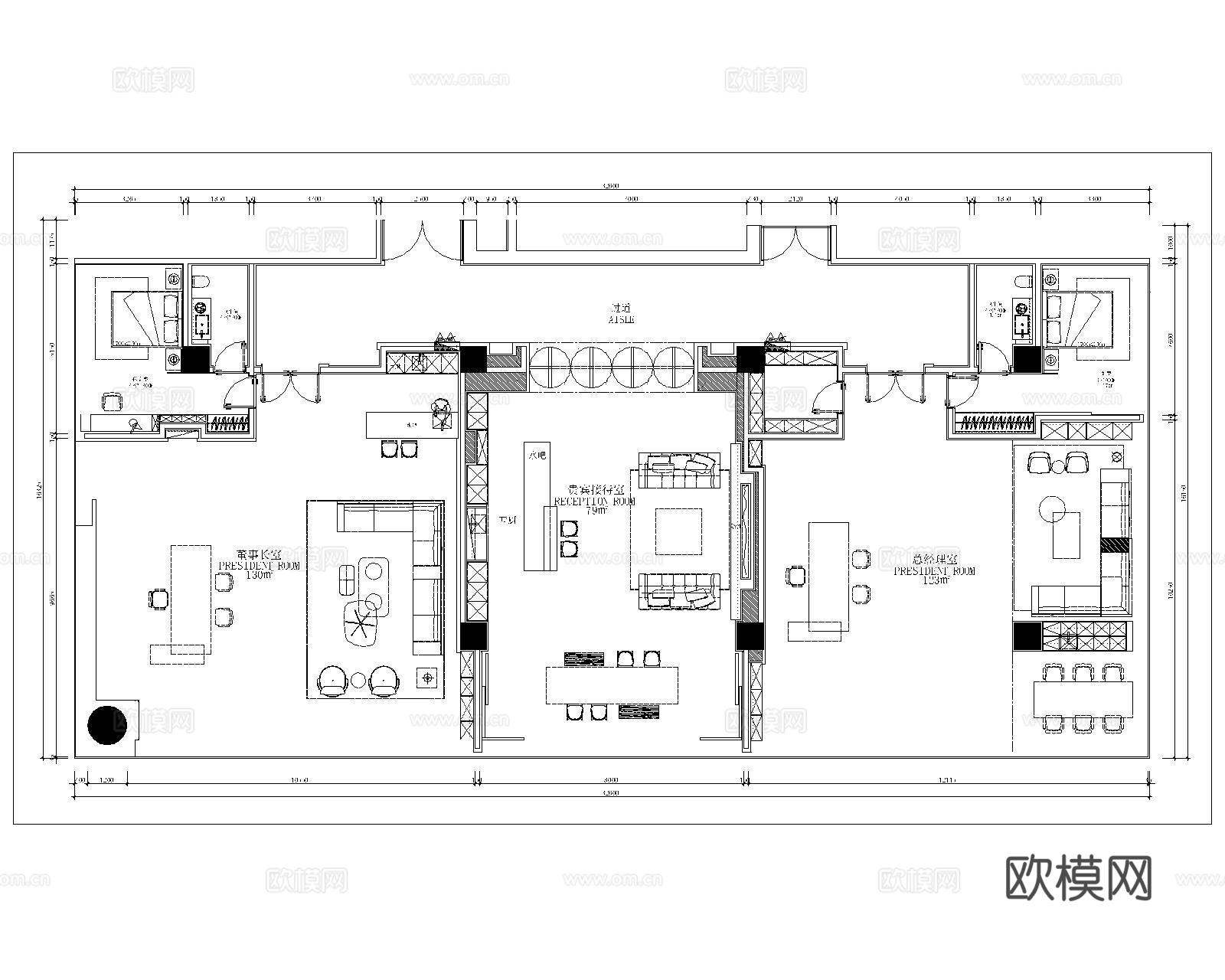 老总办公室平面图cad施工图