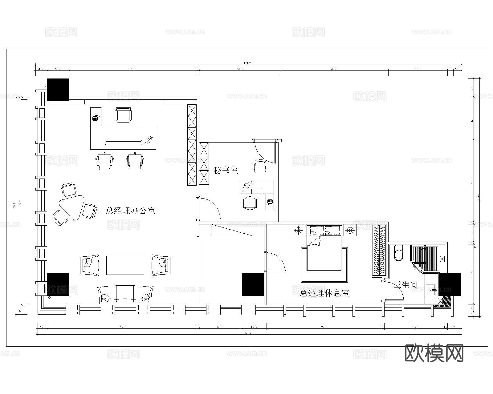 老总办公室平面图cad施工图