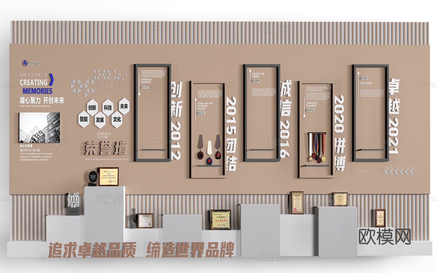 现代发展历程墙 公司形象墙 公司背景墙 展厅展板su模型