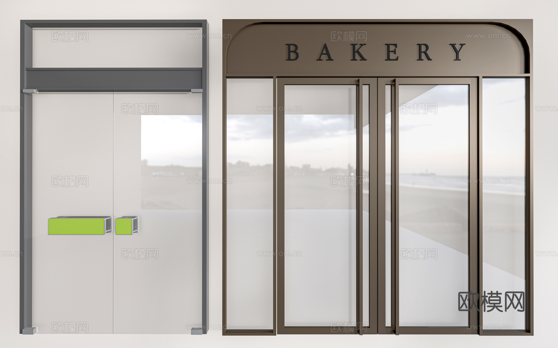 现代店铺玻璃门 咖啡厅门 奶茶店玻璃门 玻璃双开门su模型