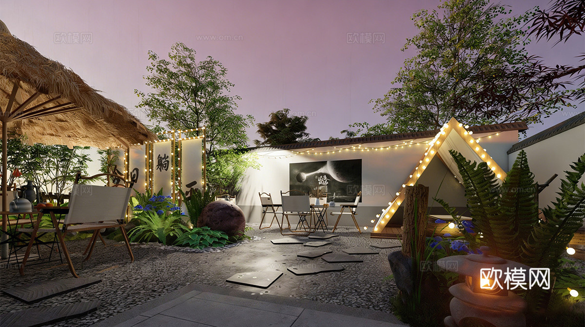 现代别墅庭院 休闲小院 烧烤小院 咖啡小院su模型