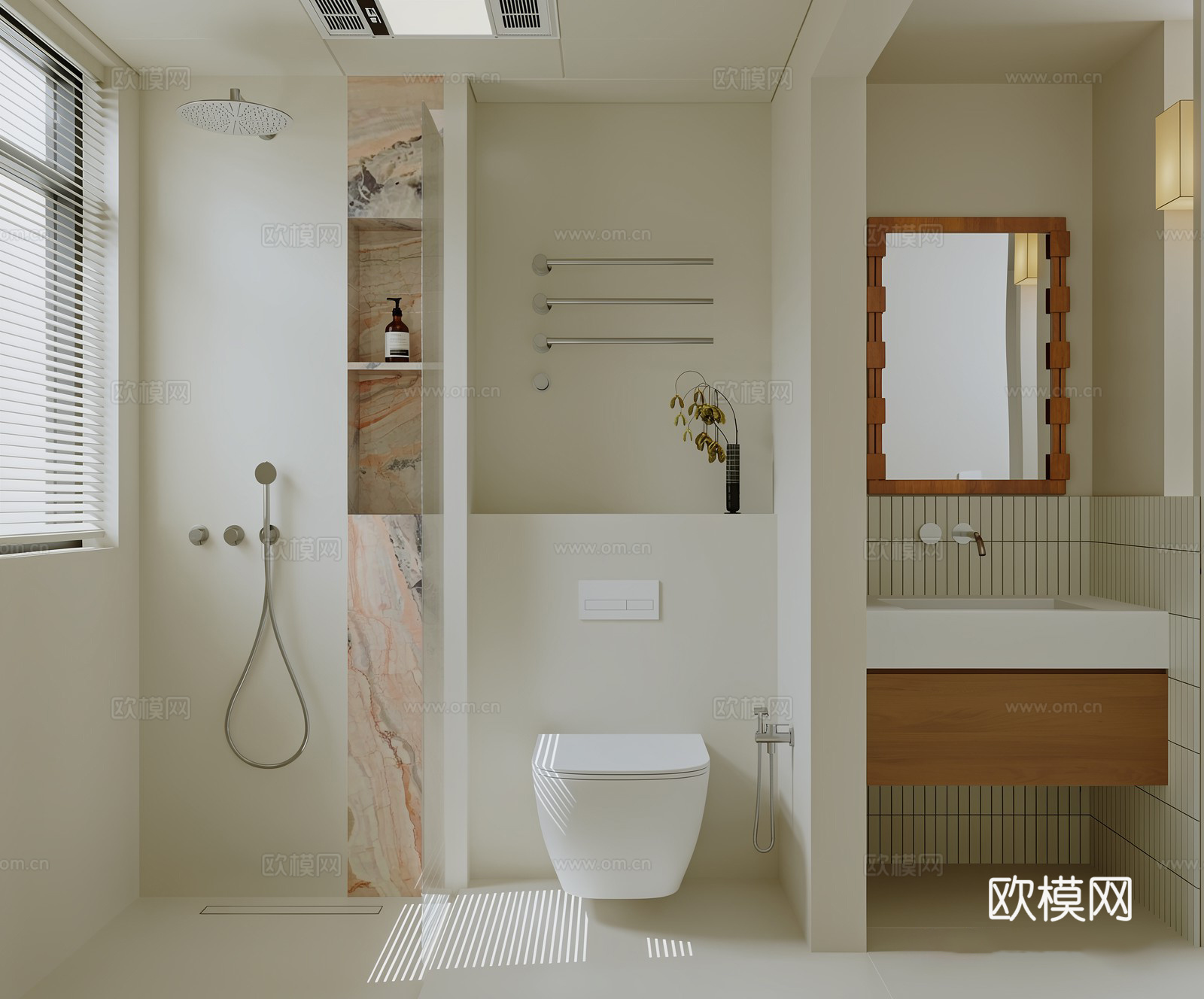 奶油风卫生间 奶油风卫生间 中古风卫生间 中古镜子 现代卫生3d模型下载