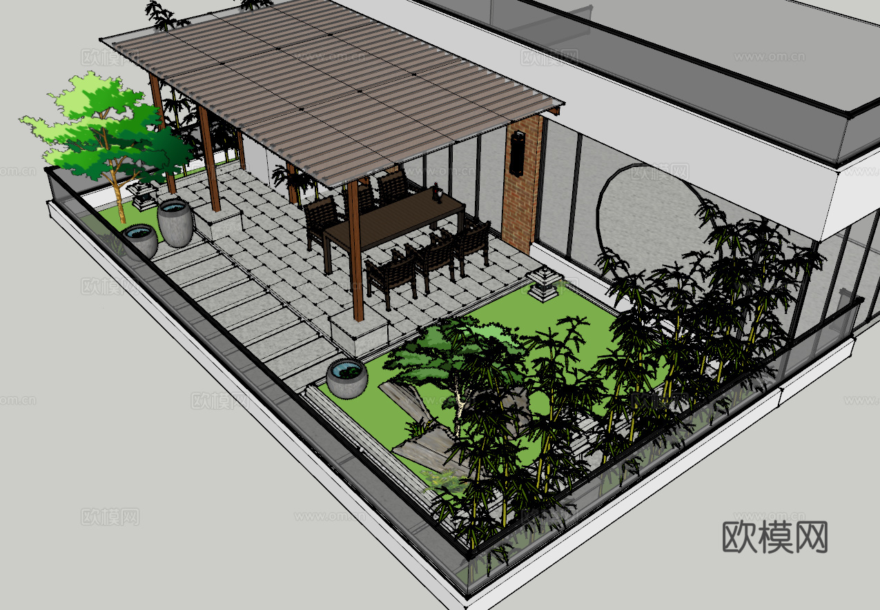 天台花园露台现代中意禅意su模型