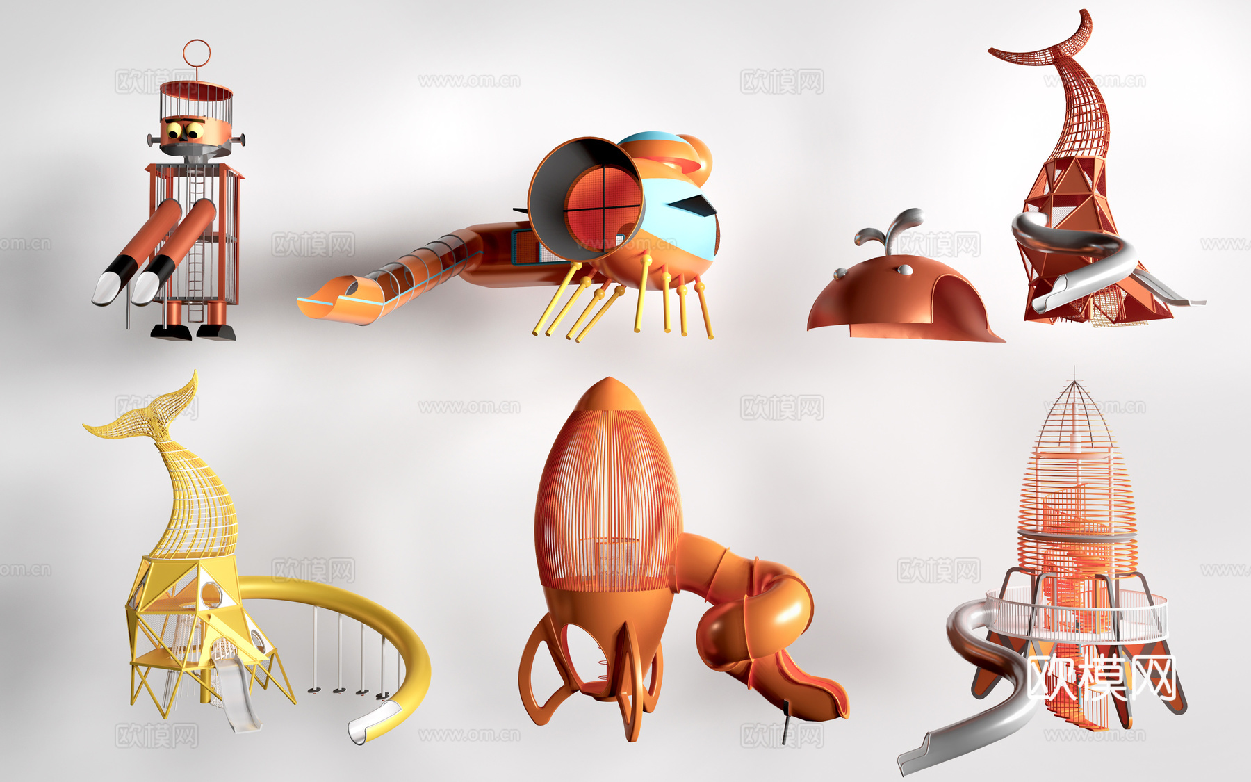 现代儿童游乐设施 儿童游乐器材 儿童滑梯su模型