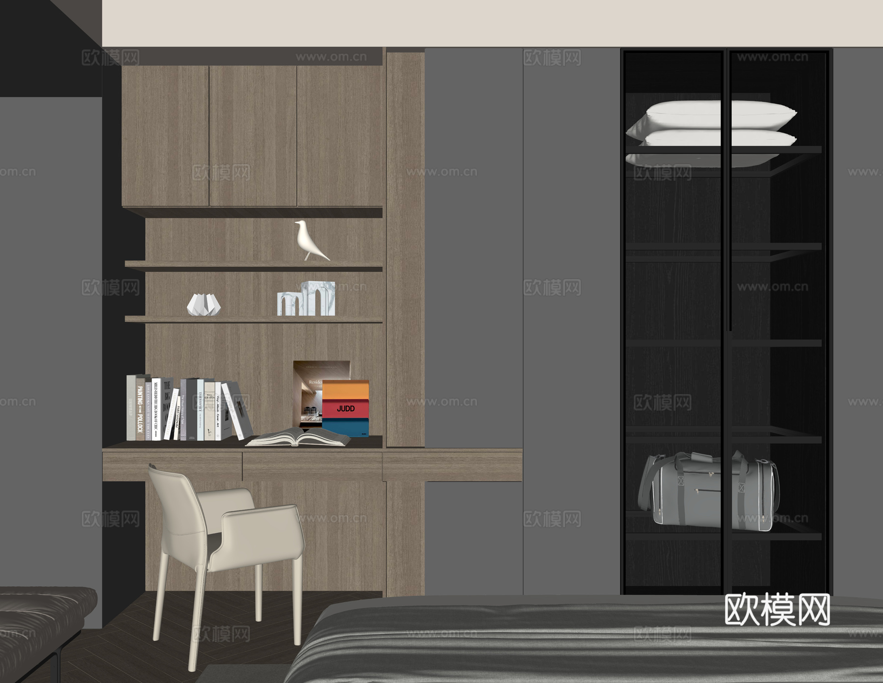 现代床尾衣柜su模型下载（渲染图2）