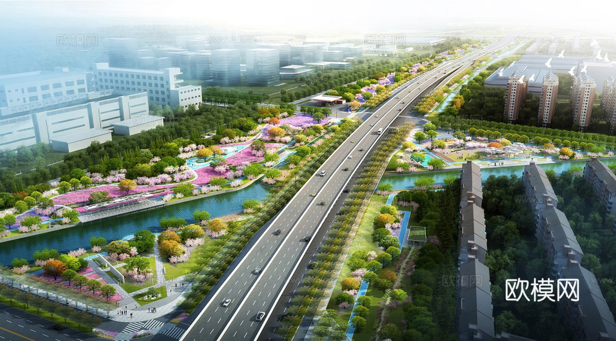 现代市政道路景观su模型