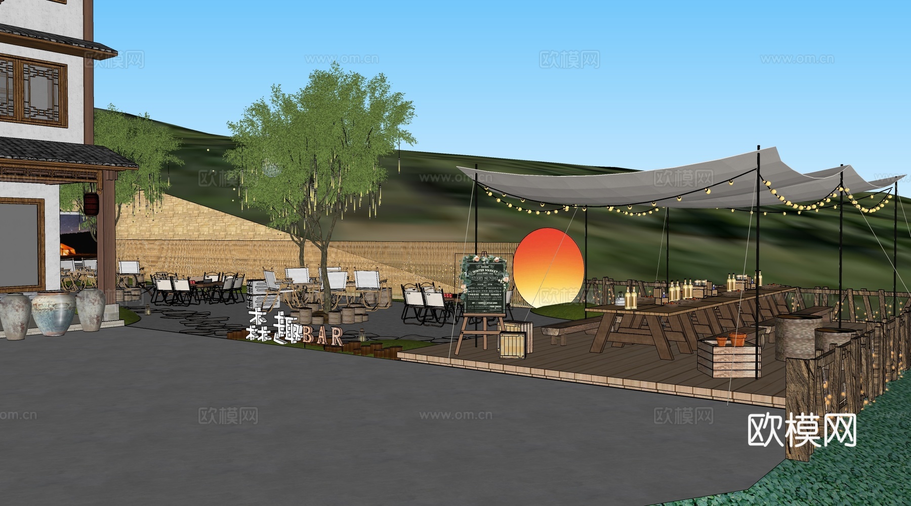 现代露营庭院景观  花园家庭乡村景观 农家乐外摆 餐饮外摆su模型