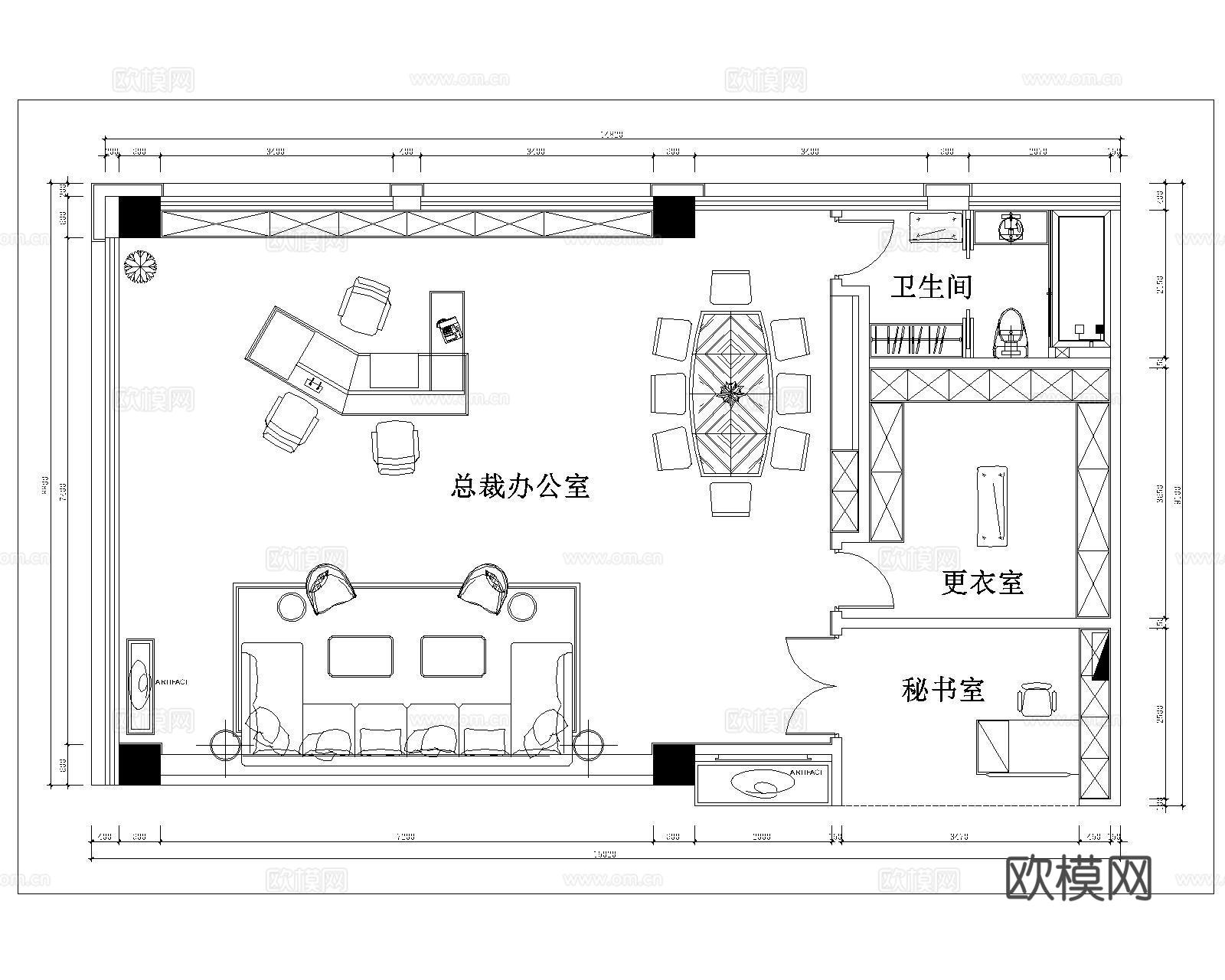 老总办公室平面图cad施工图