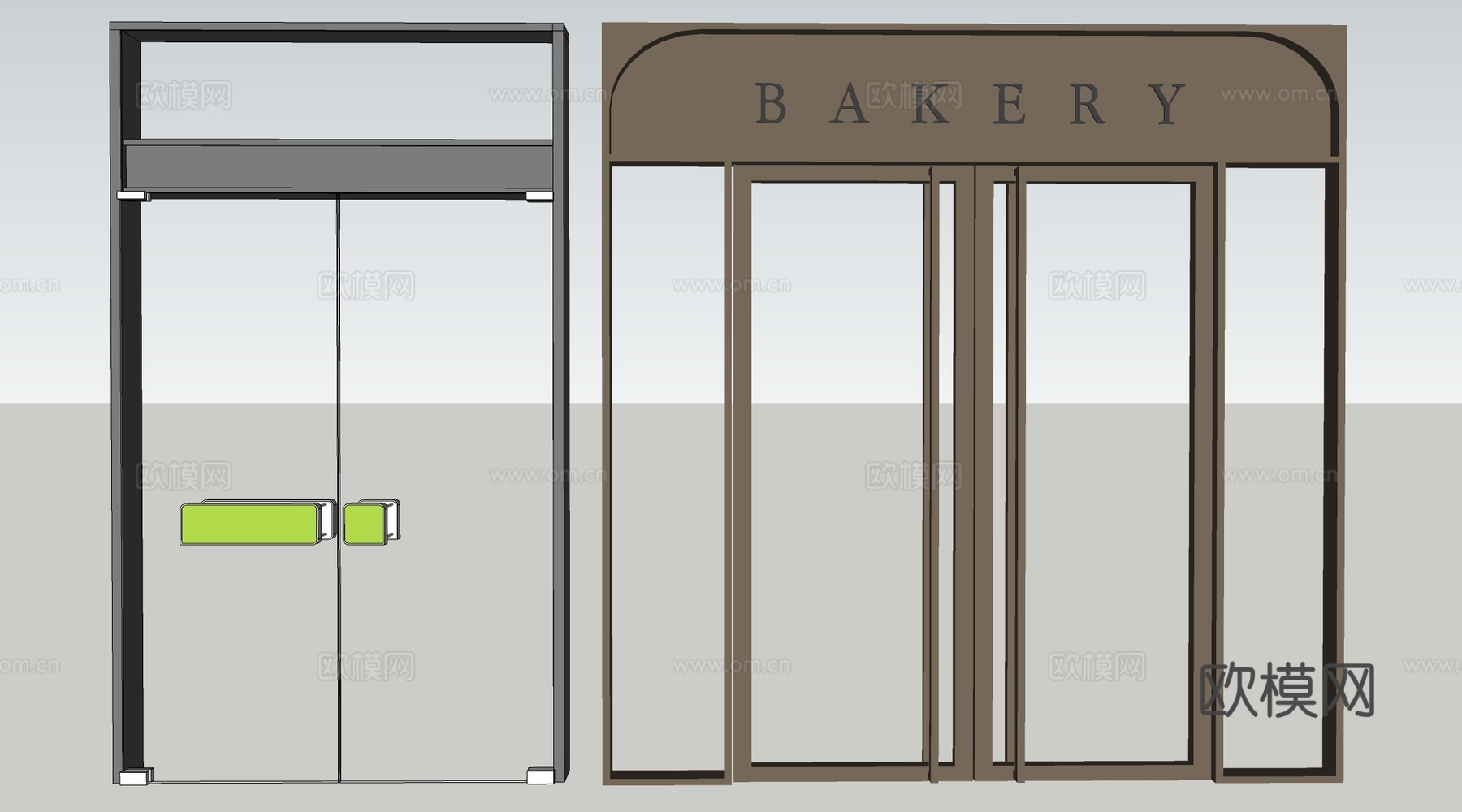 现代店铺玻璃门 咖啡厅门 奶茶店玻璃门 玻璃双开门su模型