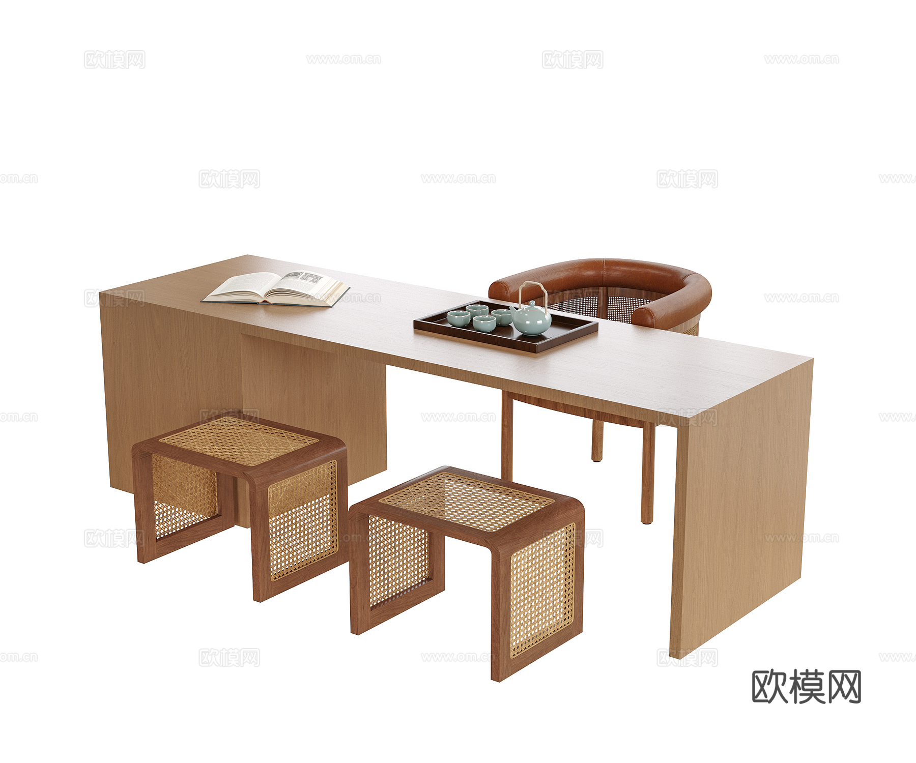 现代书桌椅 书桌 凳子su模型