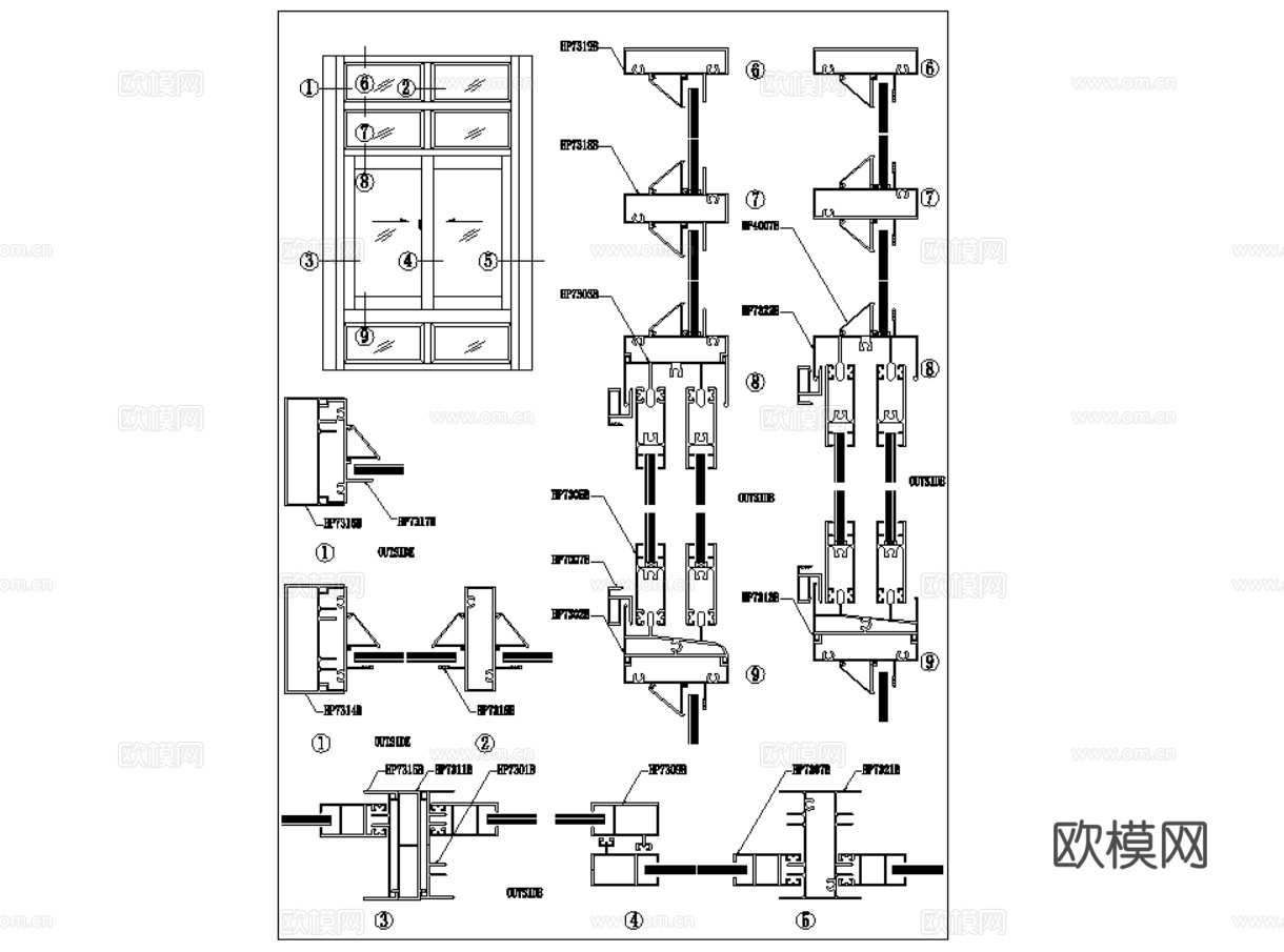 玻璃幕墙 型材隔热窗 铝材窗 窗户节点 幕墙节点详图 隐框幕cad施工图