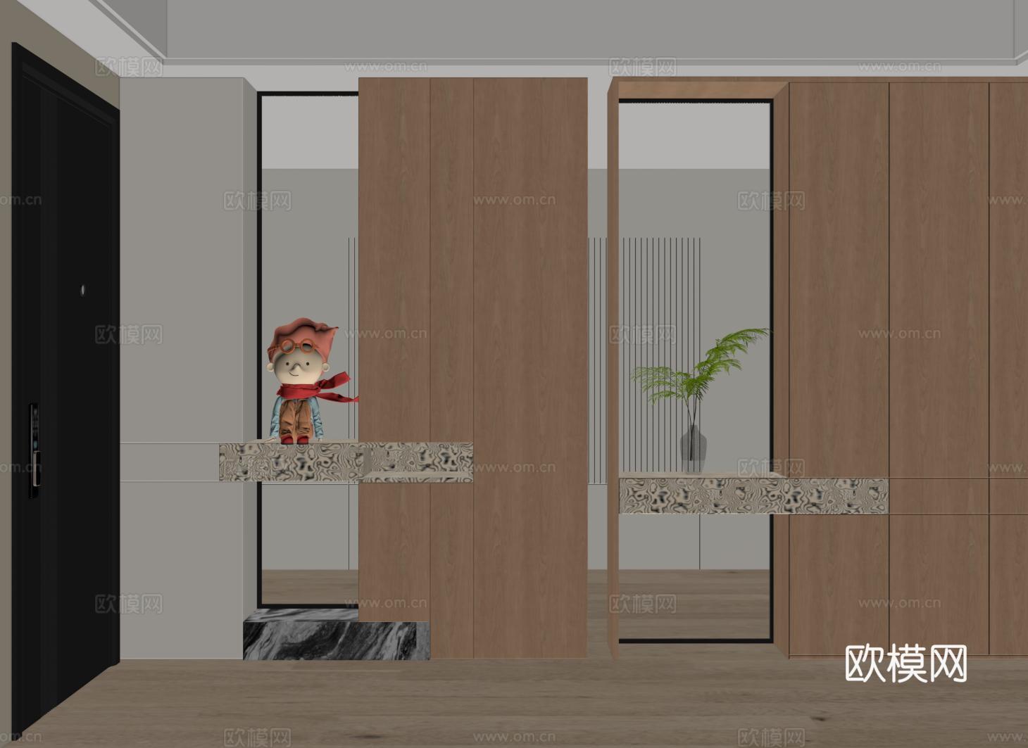 现代隔断柜 玄关柜 装饰柜 隔断鞋柜su模型