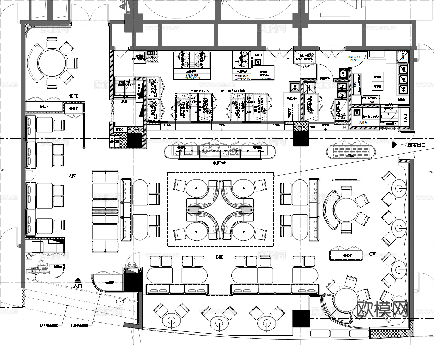 泰国餐厅成都店丨现场照丨CAD施工图丨厨房系统丨空调丨消防图cad施工图下载（渲染图7）