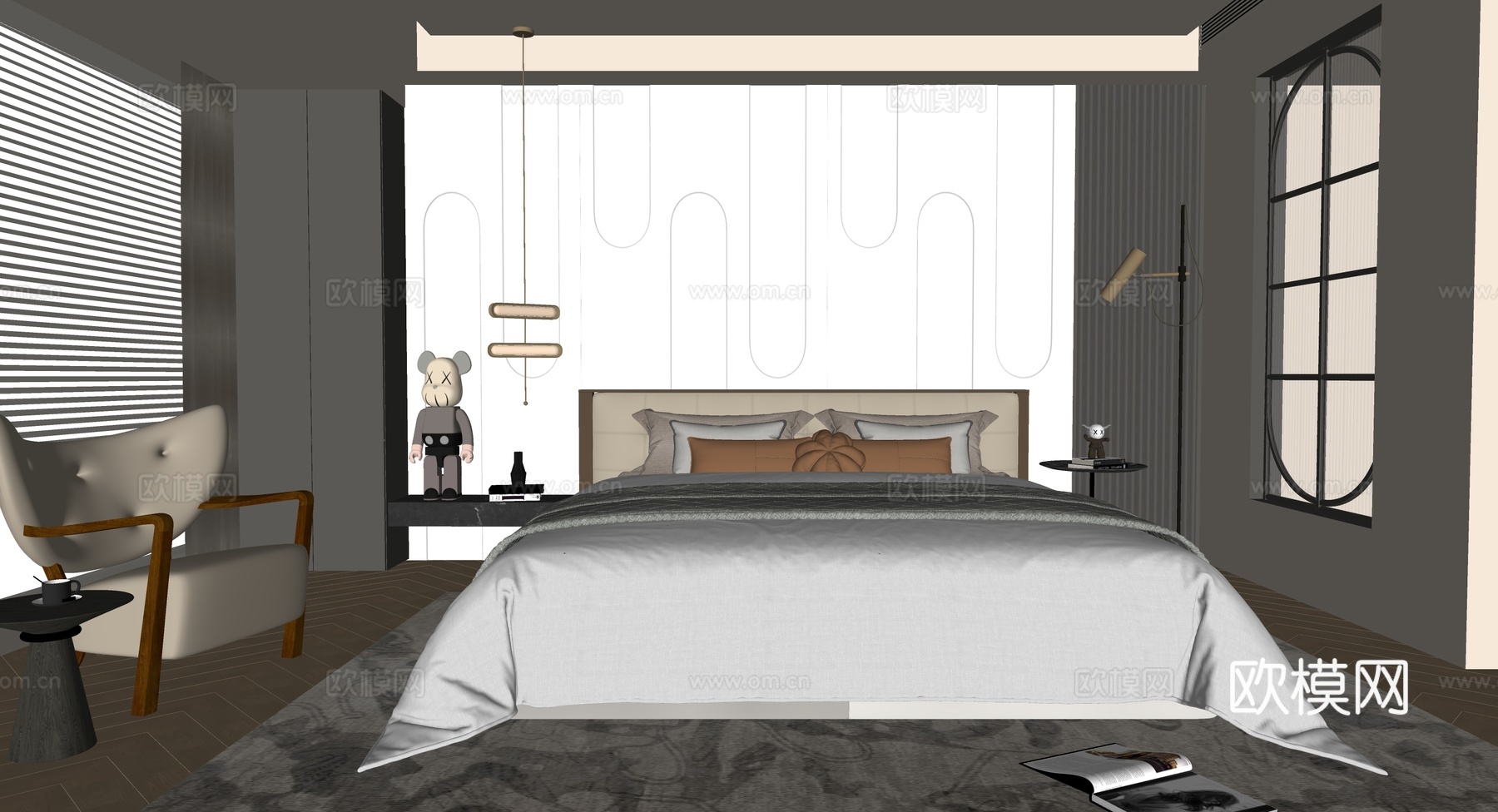 现代意式卧室su模型