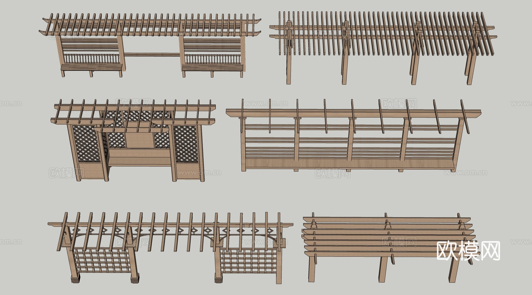 现代景观花架 葡萄架 廊架 绿植爬架su模型