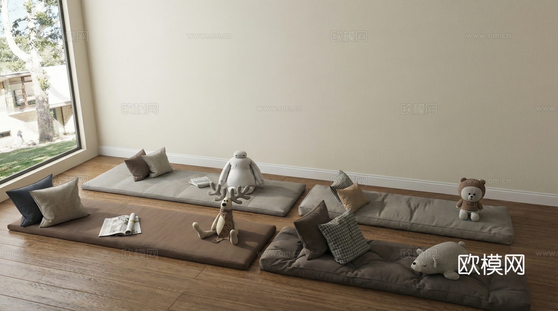 现代飘窗垫_抱枕沙发垫子_毛绒玩具su模型