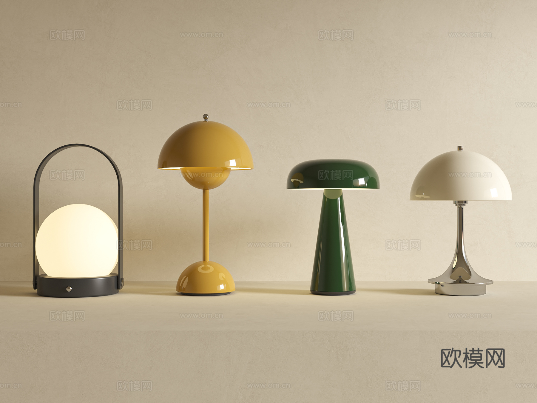 现代小台灯金属台灯床头灯组合su模型