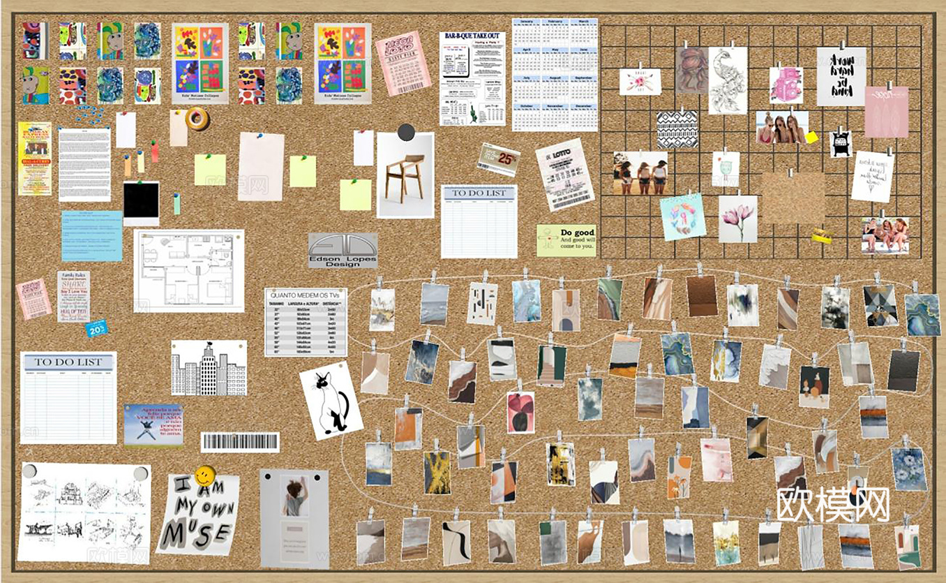 现代置物架照片墙su模型