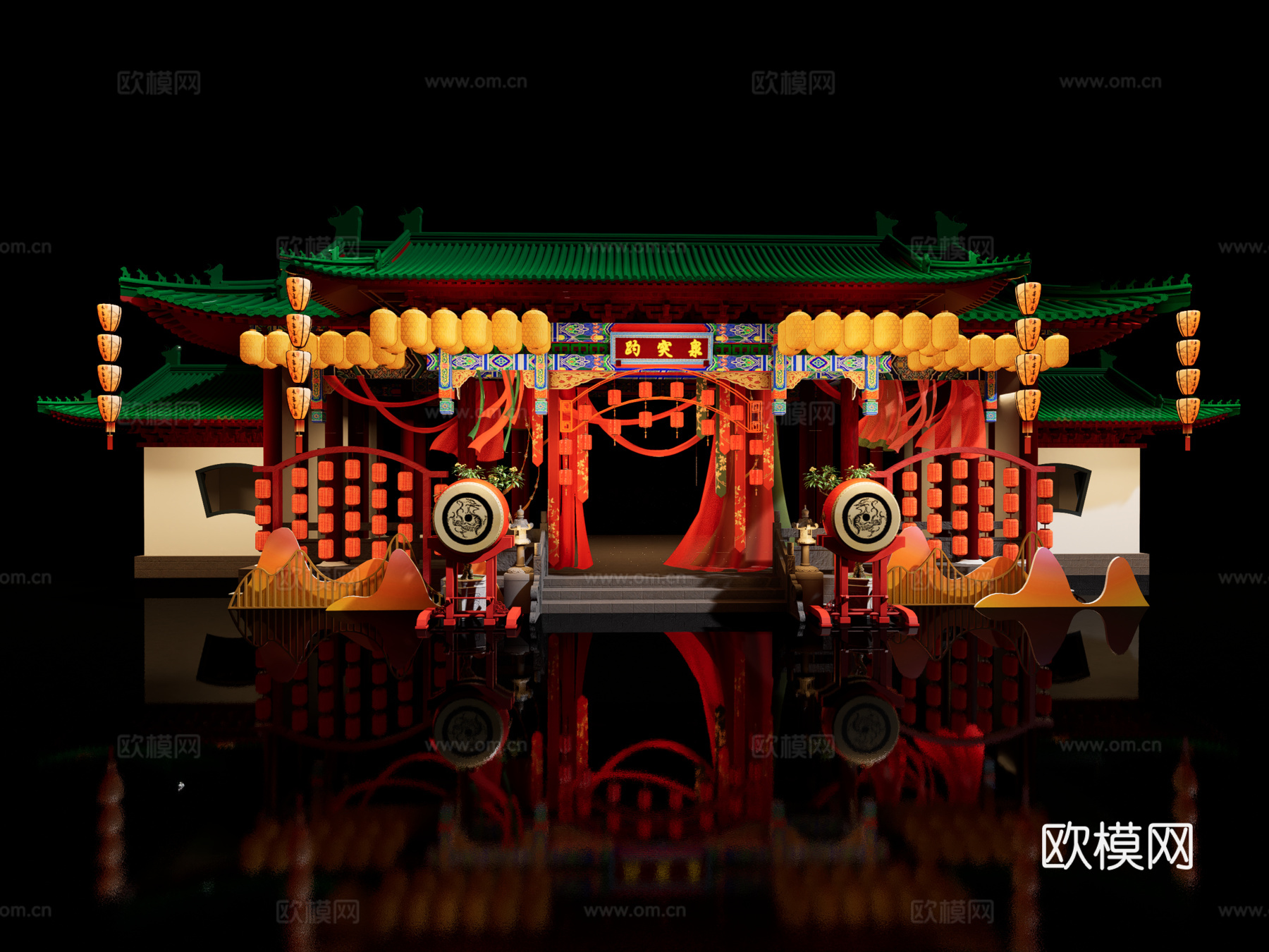 网红打卡国潮古风古镇集市su模型