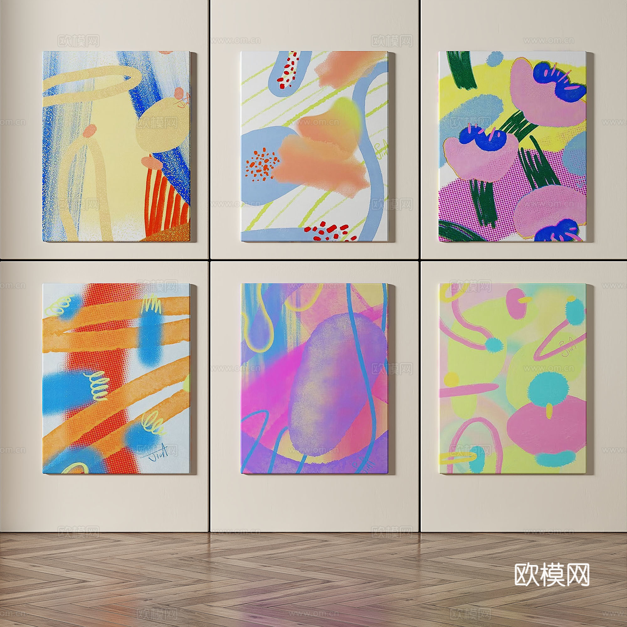 现代，儿童，抽象，简约，组合画免费3d模型