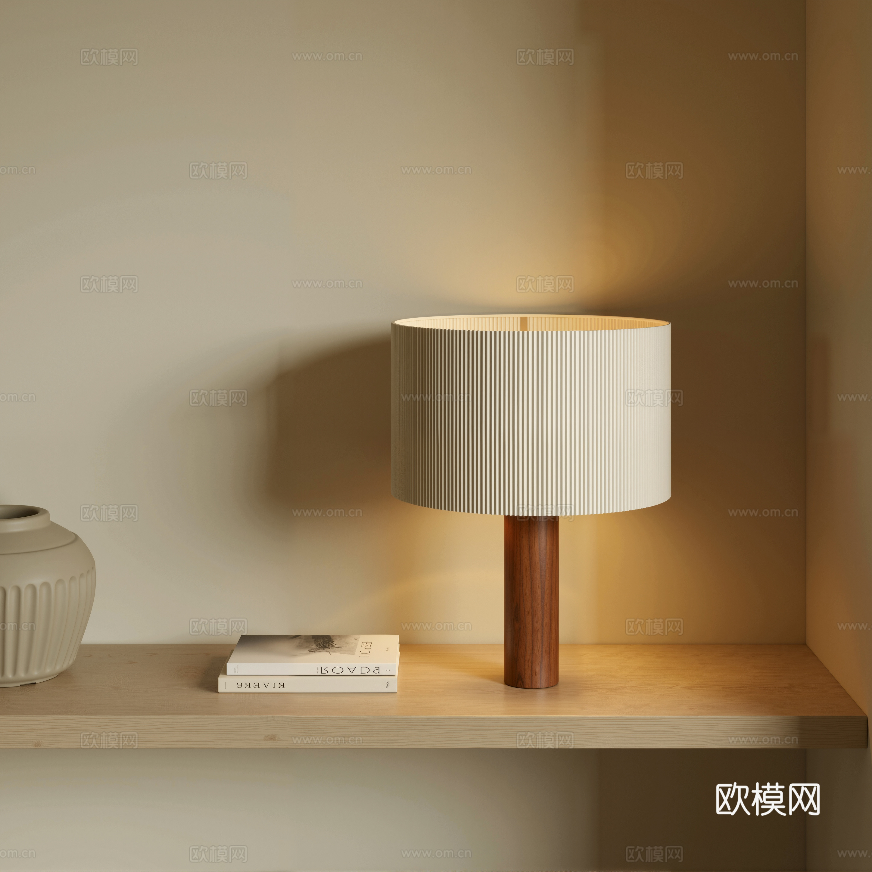 现代中古风实木台灯卧室简约台灯su模型