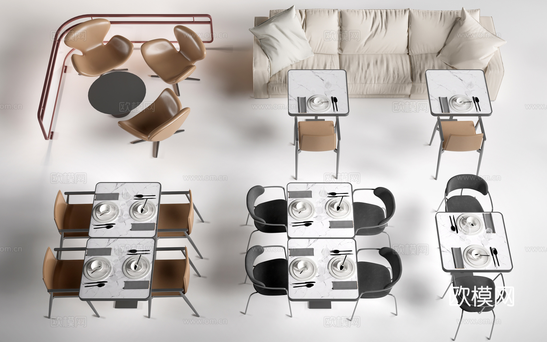 现代咖啡厅桌椅 甜品店桌椅 休闲沙发 餐饮桌椅su模型