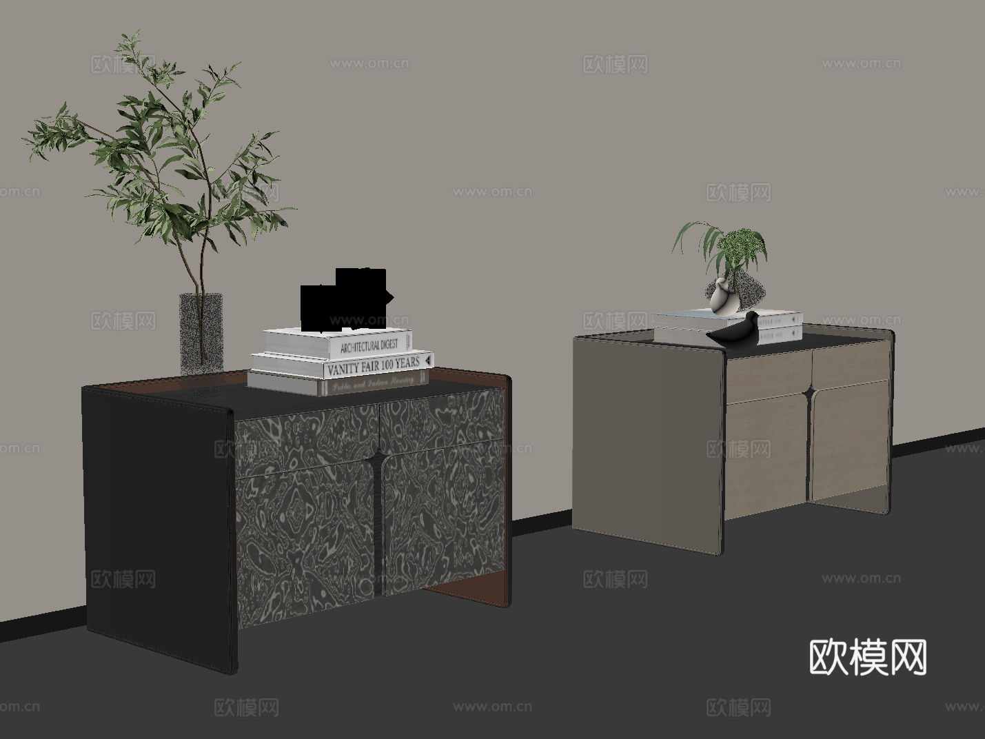 现代意式床头柜su模型下载（渲染图2）