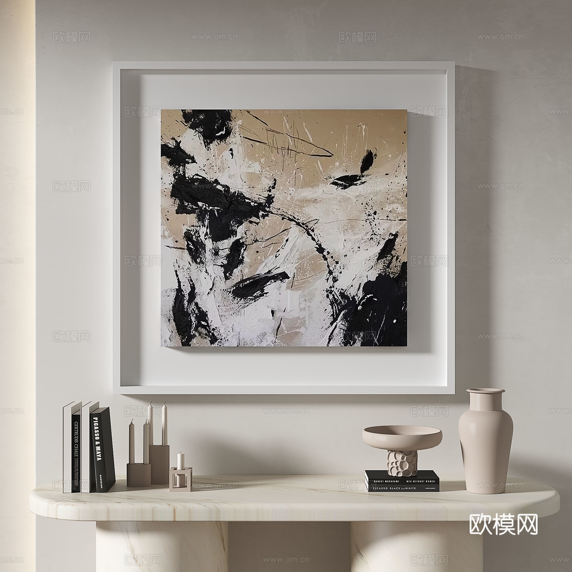 现代，简约，抽象，奶油风，玄关，挂画免费3d模型