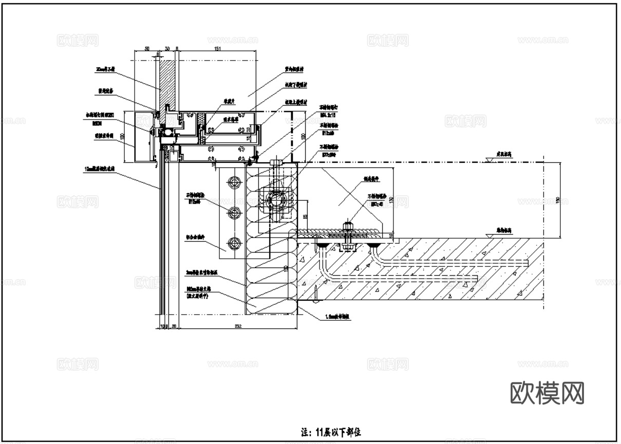 玻璃幕墙 型材隔热窗 铝材窗 窗户节点 幕墙节点详图 隐框幕cad施工图