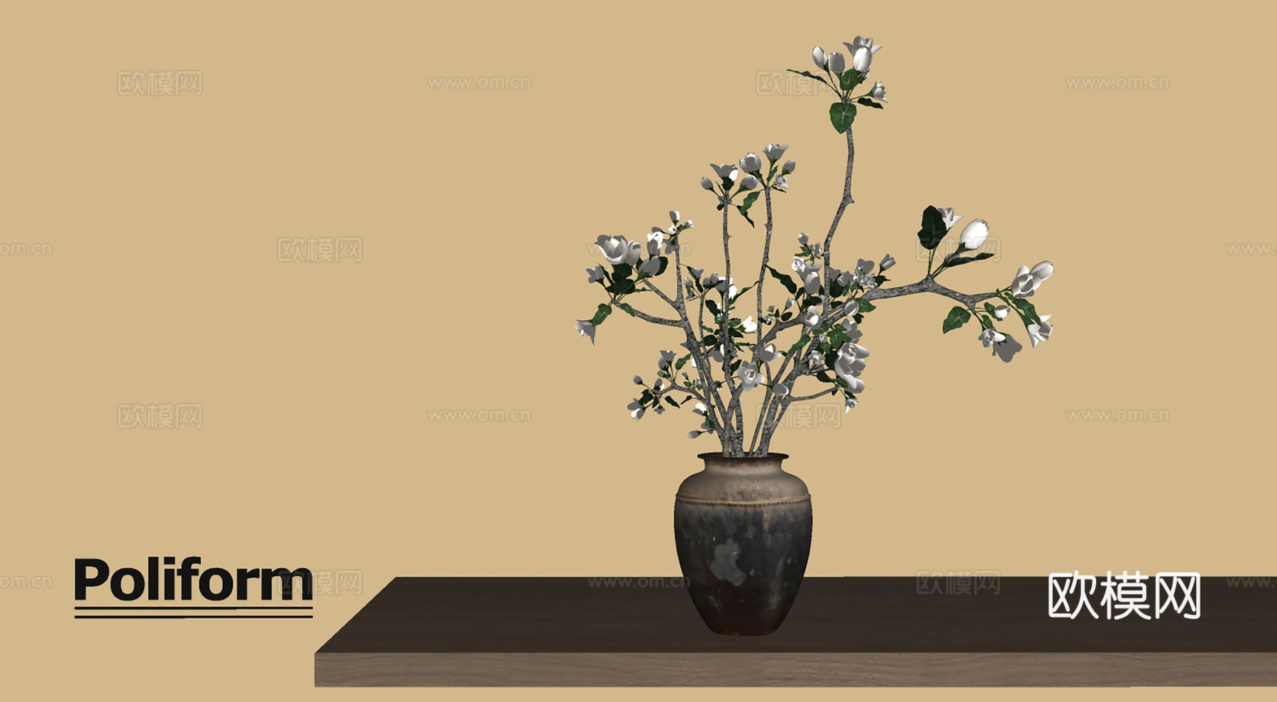 新中式花瓶盆栽su模型