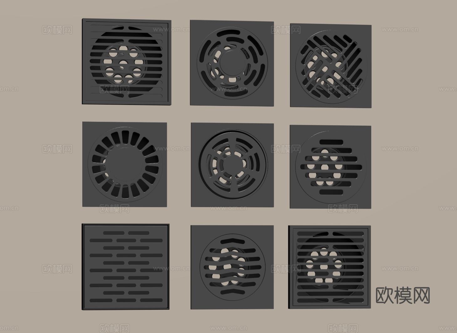 现代不锈钢地漏 防臭排水口 金属地漏 卫生间地漏su模型