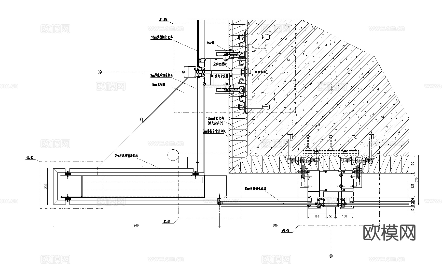 100套玻璃幕墙节点详图cad施工图