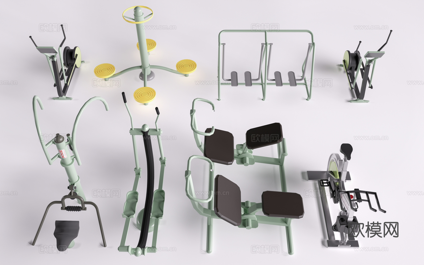 现代户外健身器材 健身墙器材 运动设施su模型