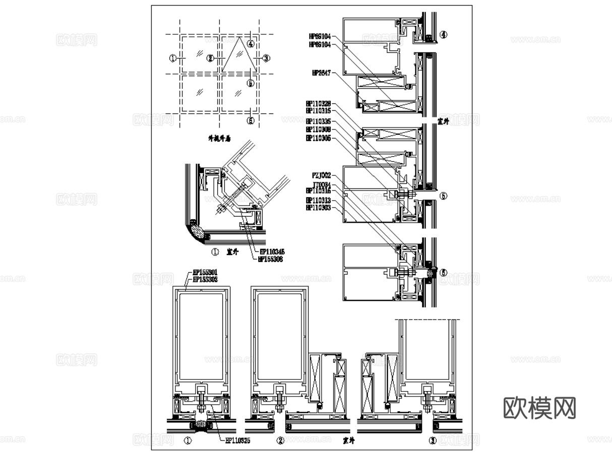 玻璃幕墙 型材隔热窗 铝材窗 窗户节点 幕墙节点详图 隐框幕cad施工图