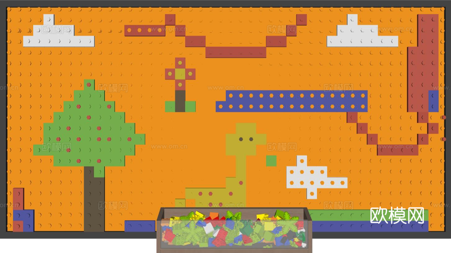 乐高积木玩具墙su模型下载（渲染图2）