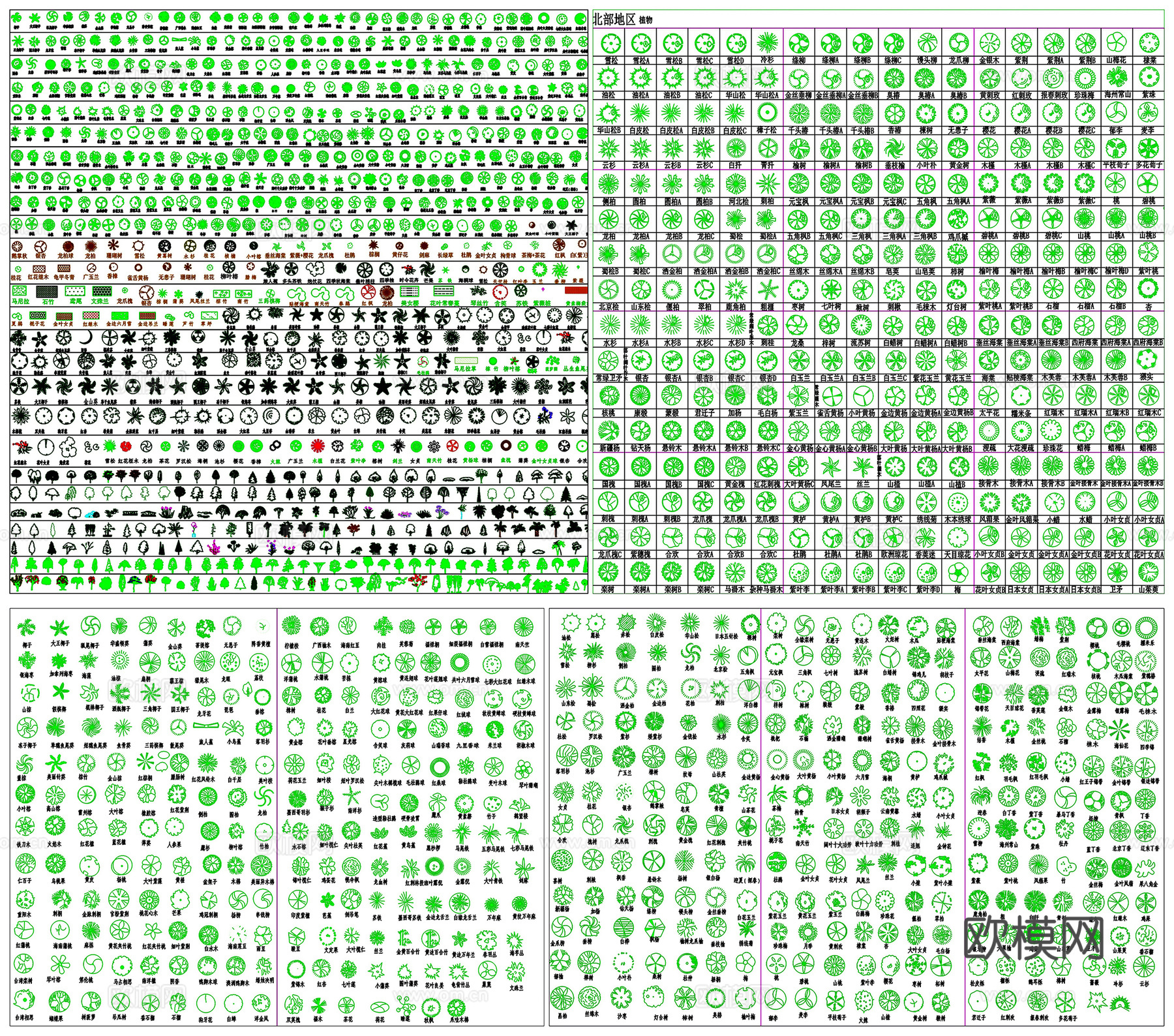 园林树木植物苗木图例车辆CAD素材图库cad施工图