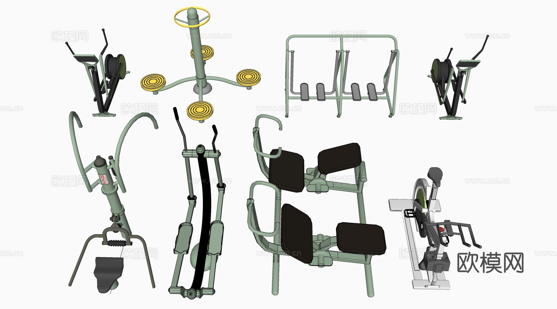 现代户外健身器材 健身墙器材 运动设施su模型