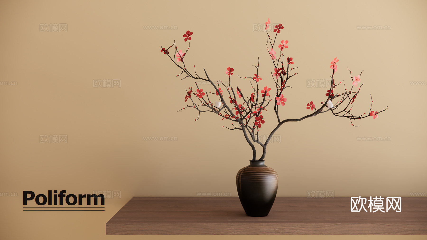 新中式花瓶盆栽su模型