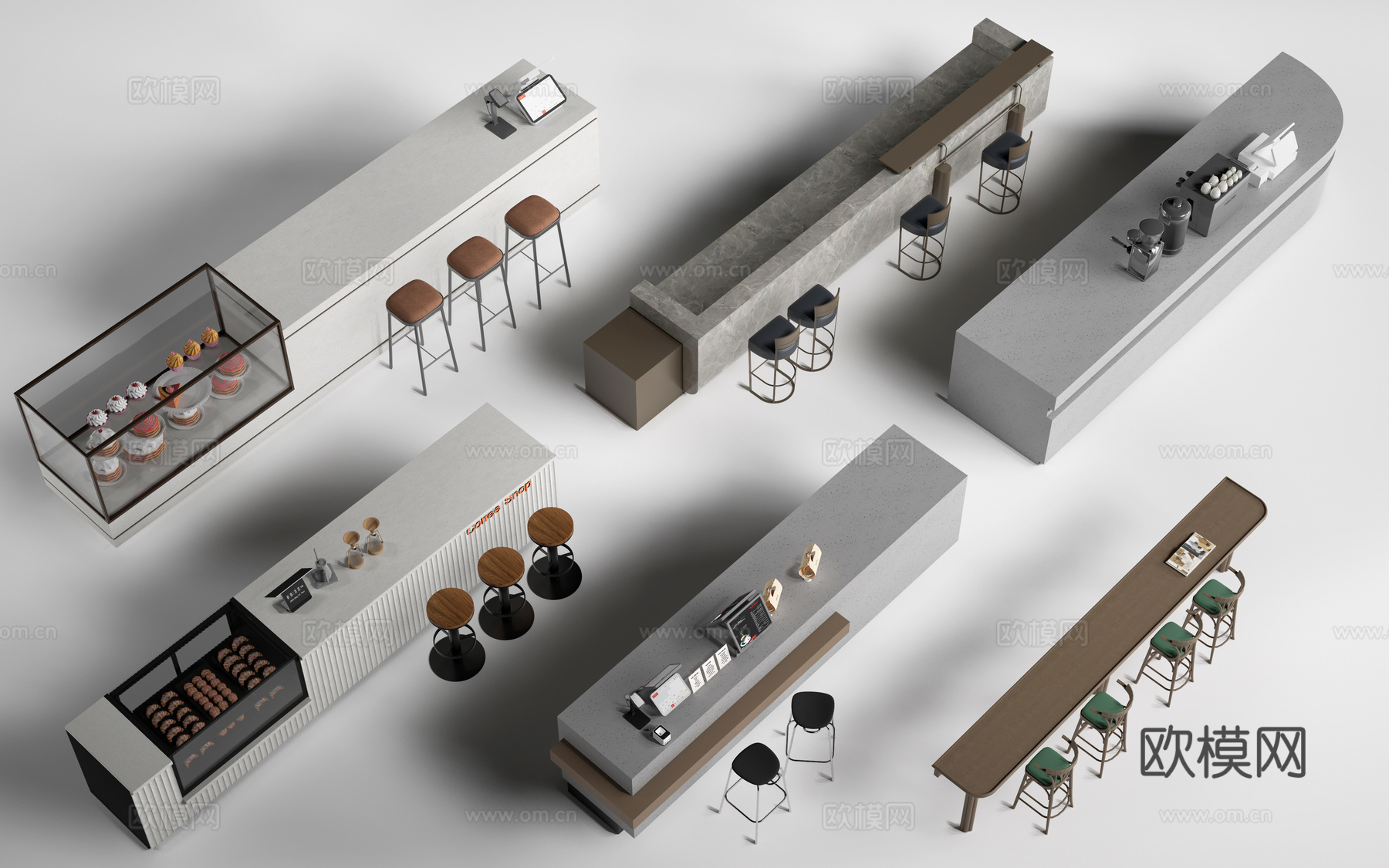 现代咖啡吧台收银台 操作台 服务台su模型