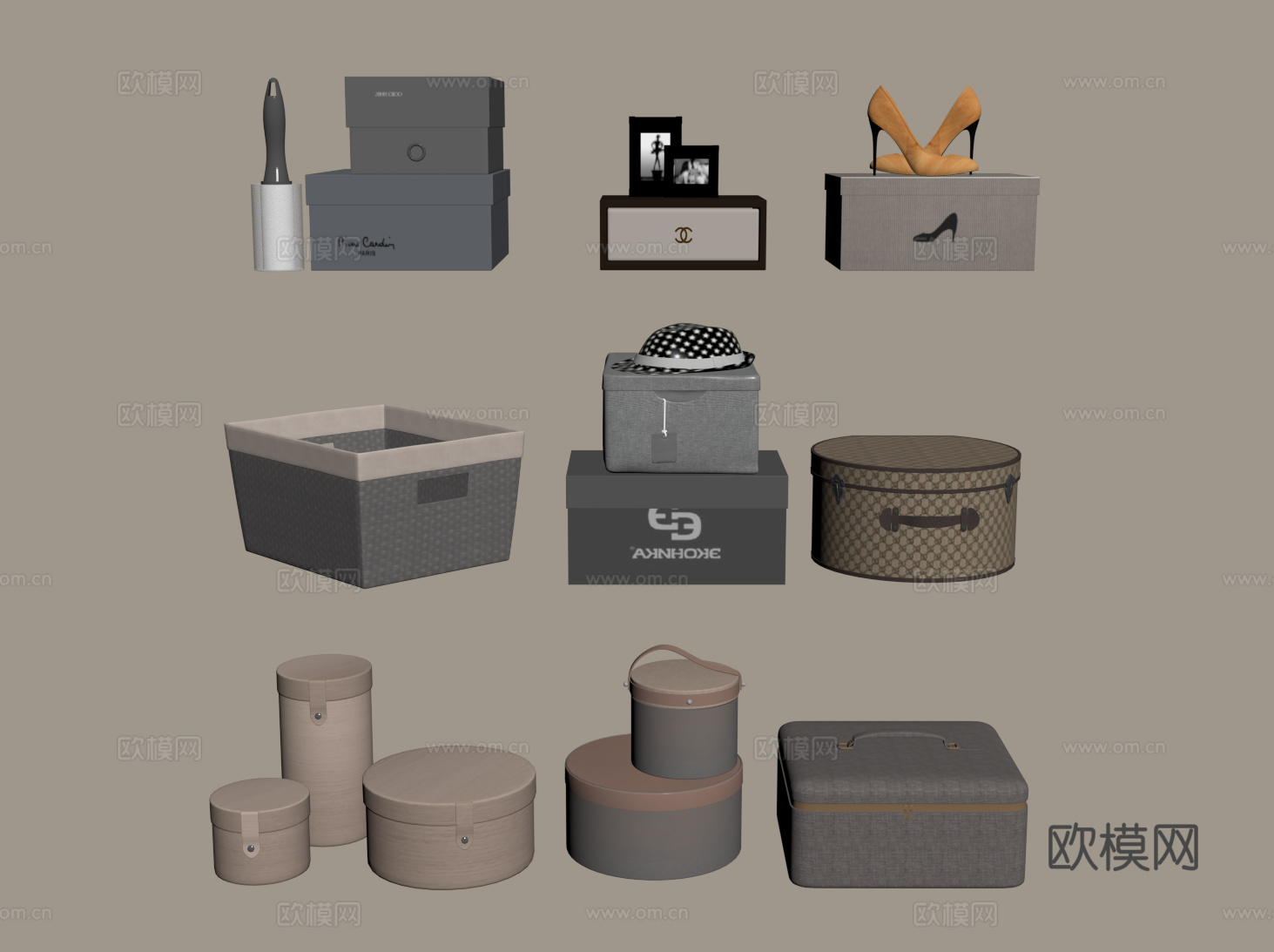 意式整理盒子 鞋盒 现代储物盒 圆形收纳盒 收纳筐su模型